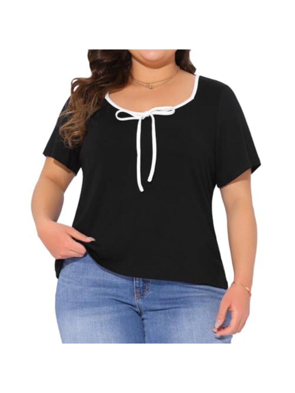 Women's Plus Size Sweetheart Neck Tie Knot Short Sleeve Blouse